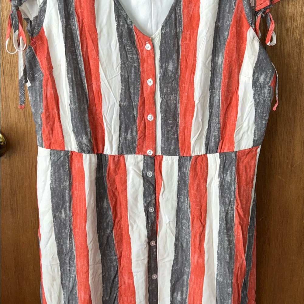 Lane Bryant Women's Size 16 Multicolor Midi Dress Stripe Fit & Flare V Neck